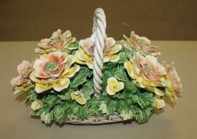 Porcelain Basket with Flowers, Made in Italy