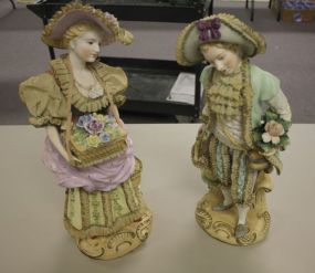 Pair of Painted Vintage Ceramic Figurines of Lady and Gent