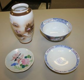 Oriental Bowl, Oriental Vase and Two Small Dishes