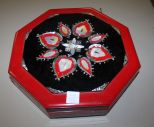 Octagonal Shaped Divided Box with Black and Red Lacquer with mother of Pearl