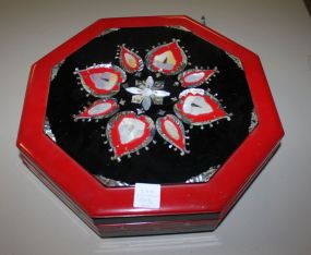 Octagonal Shaped Divided Box with Black and Red Lacquer with mother of Pearl
