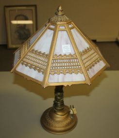 Eight Panel Slag Glass Lamp Painted Gold