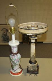 Porcelain Lamp and a Painted Tole Lamp