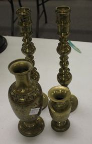 Pair of Brass Candlesticks and Two Vases Candlesticks 13