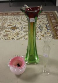 Three Glass Pieces Includes Pink overlay ruffle edge vase 4