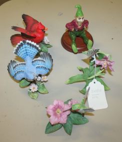 Lenox Blue jar, Three Porcelain Figurines and Porcelain Elf