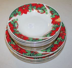 Gibson Christmas China Consisting of Four Dinner Plates, Four Salad Plates, Four Soup Bowls.