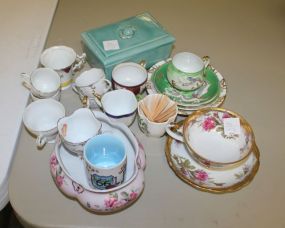 Miscellaneous Group of Small Cups, Saucers, Covered Rectangular Box