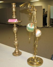 Tall Brass Candlestick and Brass Light