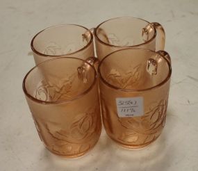 Four Pink Glass Mugs