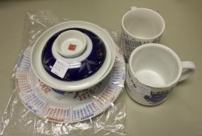 Two Coffee Mugs, Rice Bowl, Calendar Plate
