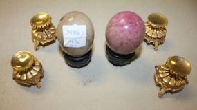 Two Marble Eggs on Stands and Four Small Brass Stands 2