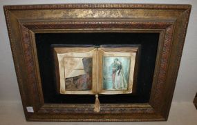 Plaque/Picture Framed of Open Book with Illustration of Courtship Scene