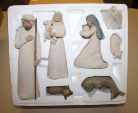 Susan Lordi In Partnership with Demdaco Willow Tree Carved and Painted Nativity Scene with Creche.
