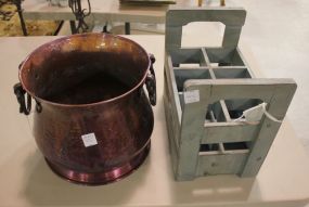 Copper Two Handle Pot and Wood Crate