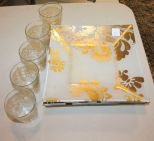 Four Decorative Glass Trays and 5 Decorative Glasses