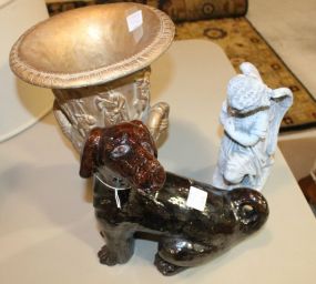 Classical Gold Painted Urn, Small Concrete Angel, and Painted Terra Cotta Dog
