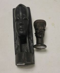 Two Carved Wood Head Figures From Tanzania