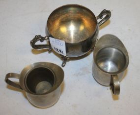 Two Stainless Steel Pitchers and Silverplate Sugar