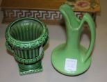 Green Niloak Ewer and Small Roseville Urn