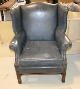 Blue Faux Leather Wing Back Chair 32