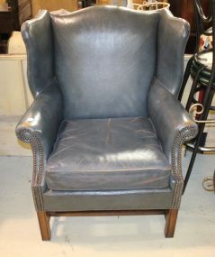 Blue Faux Leather Wing Back Chair 32