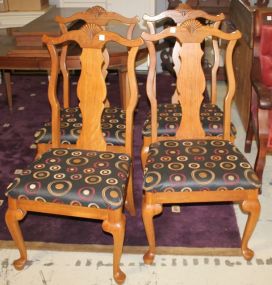 Set of Four Oak Queen Anne Style Chairs