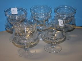 Set of Five Crystal Etched Glass Shrimp Cocktail Ices