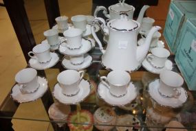 Harmony House Hand Painted Teapot with Eight Demitasse Cups and Saucers