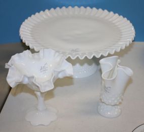 Fenton Milk Glass Cake Stand, Compote and Vase