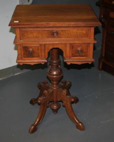 Walnut Victorian Unusual 3 Drawer Work Table