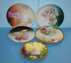 Group of Five Hand Painted Floral Design Plates
