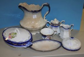 Seven Pieces of Blue and White Stoneware