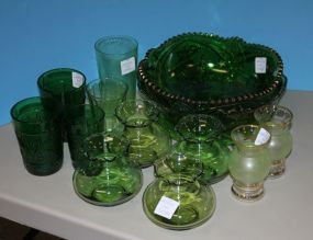 13 Pieces Green Depression Glass Includes 2-9