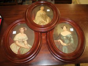 3 Oval Frames with Victorian Lady Prints