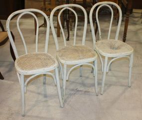 3 White Bentwood Chairs with Cane Seats