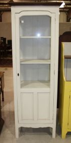 Reproduction White with Brown Trim Single Door Curio Cabinet with Glass Paneled Sides