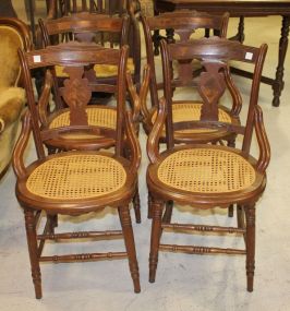Set of 4 Walnut Victorian Cane Seat Chairs