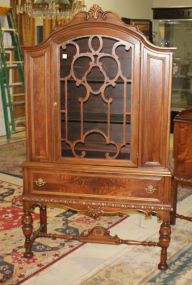 Burled Walnut Depression Dome Top China Cabinet with Beaded Trim