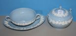 Three Pieces Blue Wedgewood Embossed