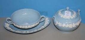 Three Pieces Blue Wedgewood Embossed