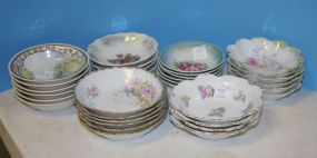 Six Sets of Handpainted Berry Bowls Four Sets marked Germany, Two Sets unmarked, one bowl with repairs.