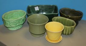Six Vintage Pottery Flower Pots