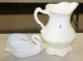 Water Pitcher, Bisque Swan