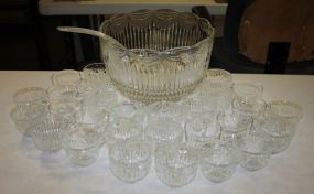Press Glass Punch Bowl and Cups