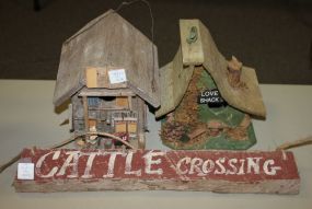 Two Bird Houses and Cattle Crossing Sign 18