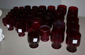 Group of Pigeon Blood Glasses one chipped, 44 total.