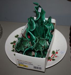 Large Ceramic Holly Charger and Various Ceramic Christmas Candlesticks