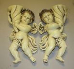 Pair Vintage Coffeepot Angel Wall Pockets