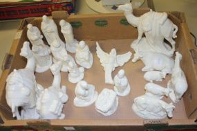 19 Piece White Ceramic Nativity Scene angel wing broken, figures 2